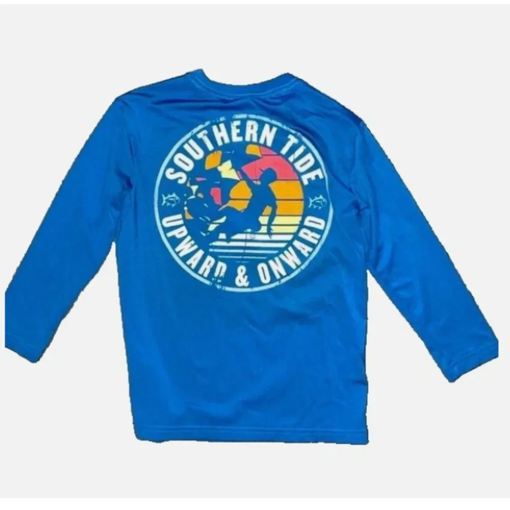 Southern Tide Boys Rashguard XS 4/5 Swim Shirt UPF Long Sleeve Blue EUC